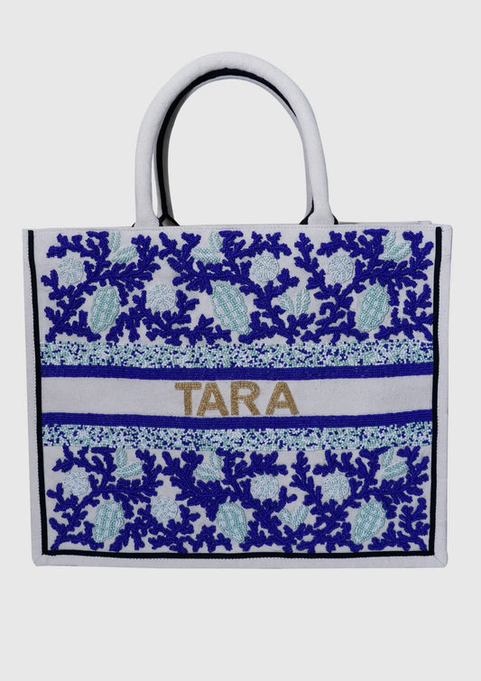 Blue Coral Custom Beaded Canvas Tote